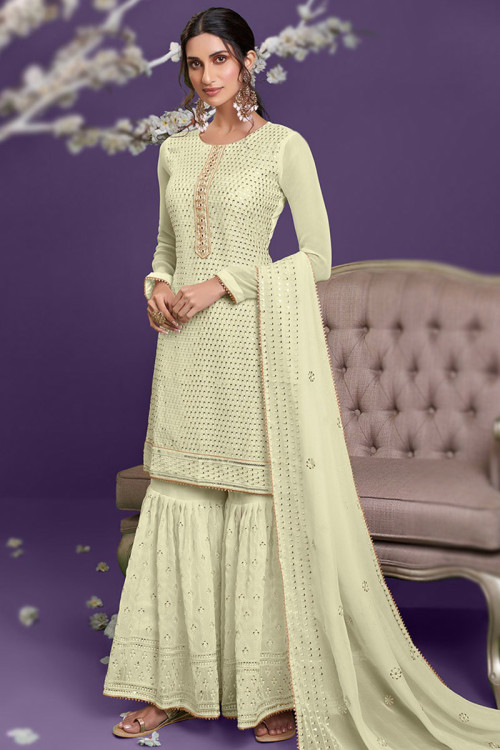 Embroidered Georgette Pistachio Green Sharara Suit