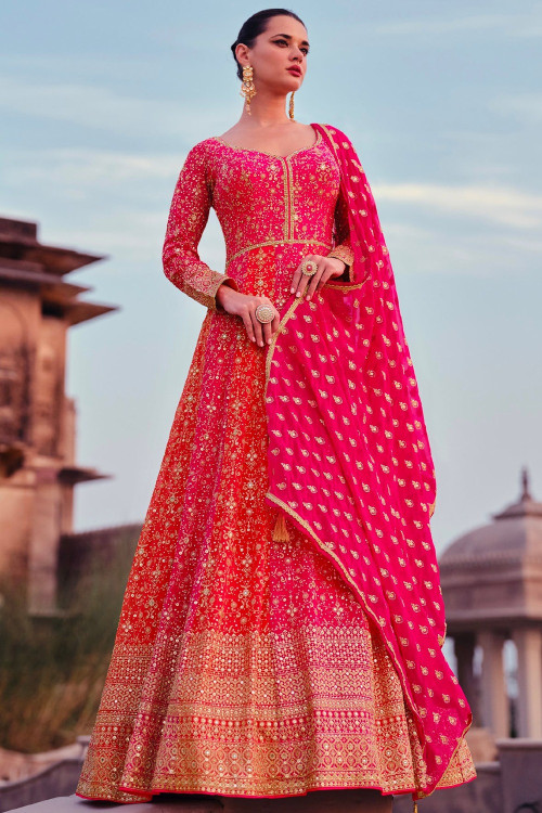 Buy Pink Zari Work Indian Dresses Online for Women in USA
