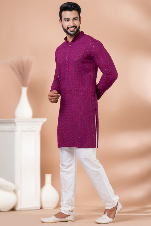 Buy Pink Guest of Wedding Wear Rayon Kurta Pajama Online for Men in USA