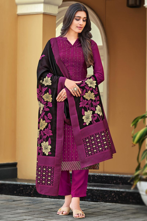 Magenta Pink Chinnon Embroidered Trouser Suit