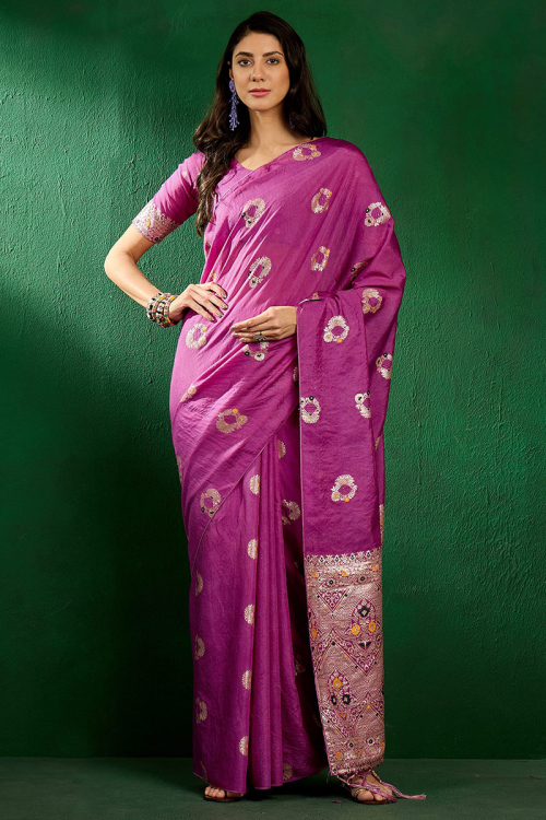 Magenta Pink Cotton Silk Woven Zari Handloom Saree