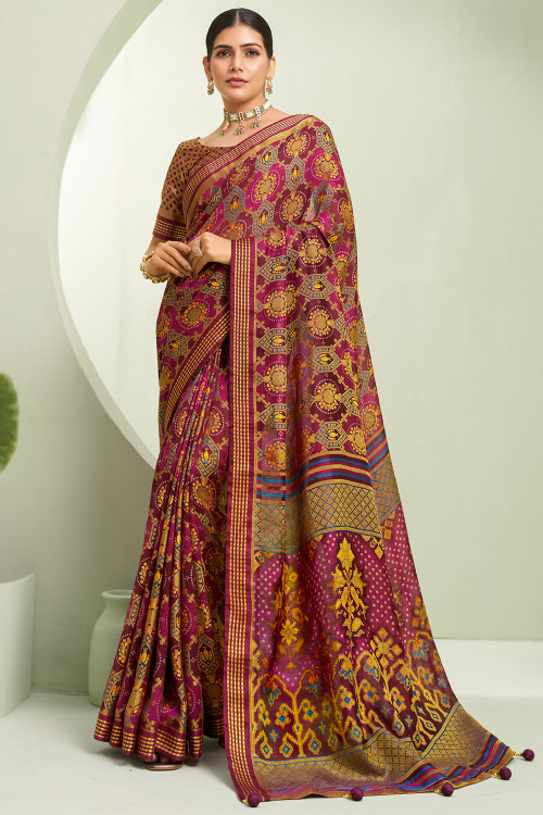Magenta Pink Georgette Woven Zari Casual Wear Saree