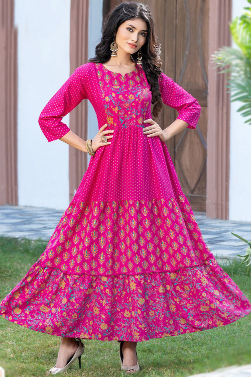 Buy Ready to Wear Anarkali Gown Round Neck Indian Kurti Tunic Online for Women in USA