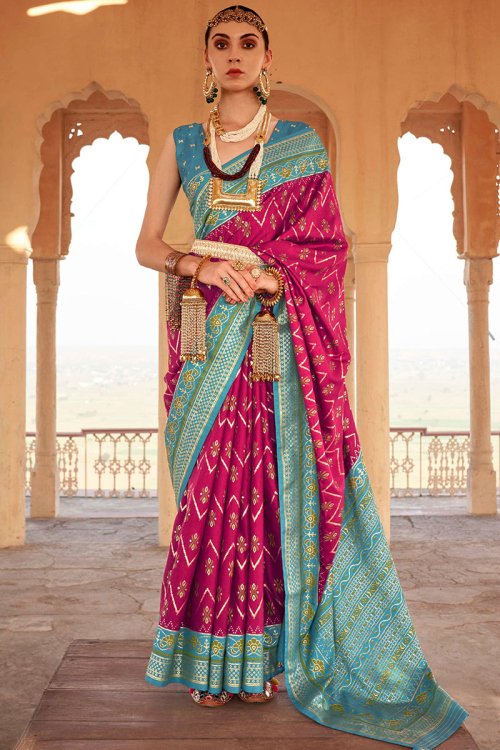 Magenta Pink Silk Weaved Thread and Zari Patola Saree