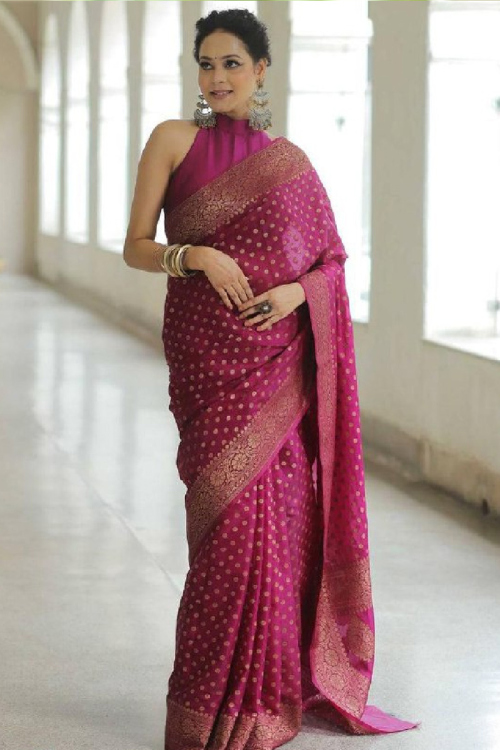 Magenta Pink Silk Woven Zari Light Weight Saree