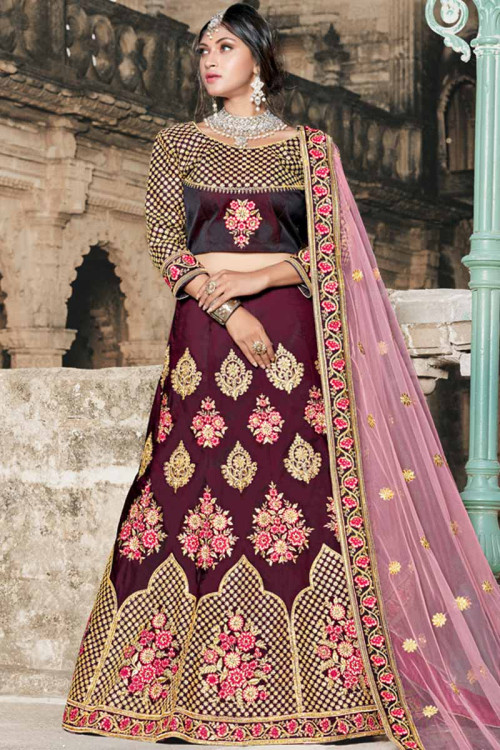 Zeel Clothing Women's Art Silk Fine Embroidered Semi Stitched Lehenga Choli  with Dupatta (7008-Maroon-Bridal-Wedding-Lehenga; New; Free Size) :  Amazon.in: Fashion