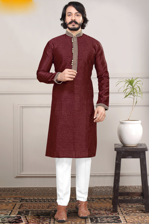 Maroon Pakistani Special Kurta Pajama For Eid