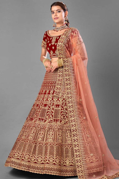 Wine Maroon Silk A Line Lehenga