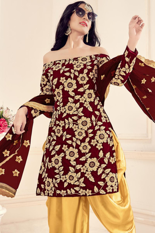 Off Shoulder Neck Style Plus Size Patiala Suits Buy Off Shoulder