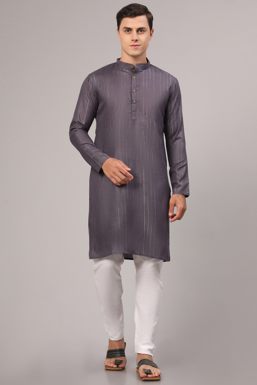 Mauve Brown Lurex Thread Weaved Cotton Men's Kurta Pajama