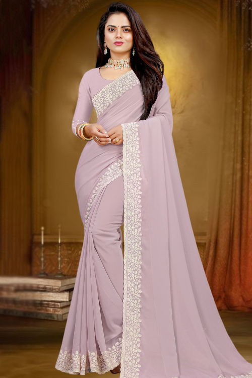 Mauve Georgette Embroidered Light Weight Saree 