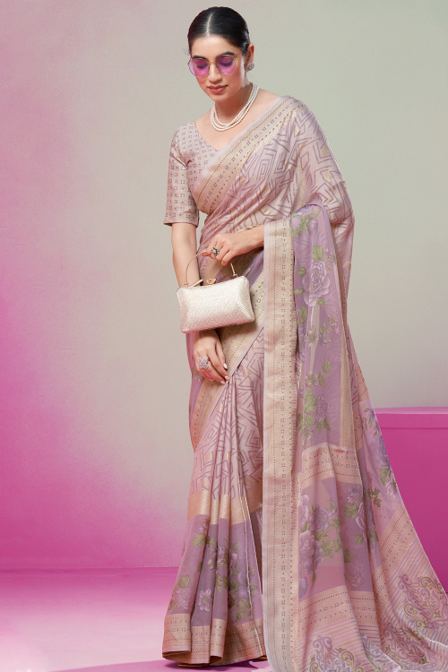 Mauve Georgette Printed Light Weight Saree