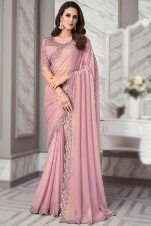 Mauve Georgette Saree with Lace and Net Blouse 