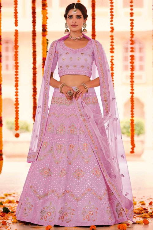 Mauve Mauve Organza Embroidered Lehenga
