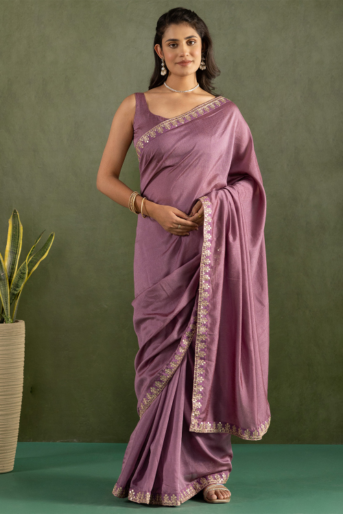 Mauve Pink Art Silk Saree With Dori Work For Festival 