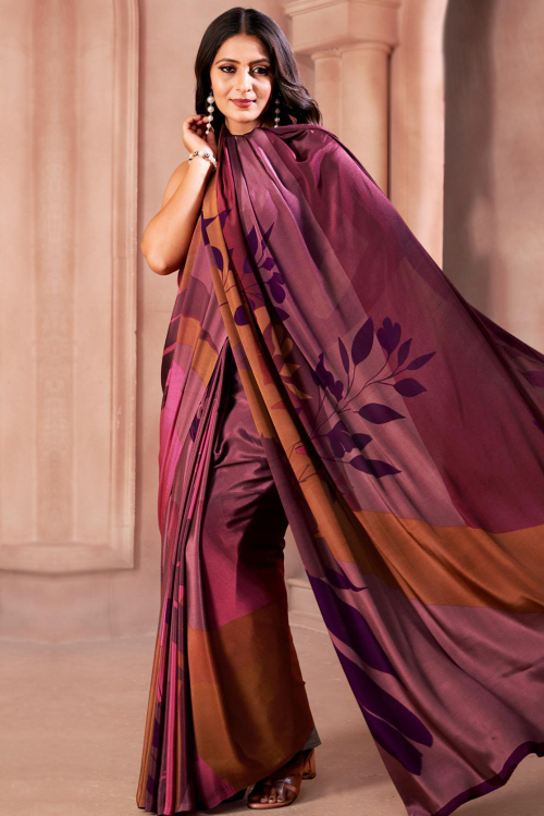Mauve Pink Crepe Printed Saree For Casual Wear