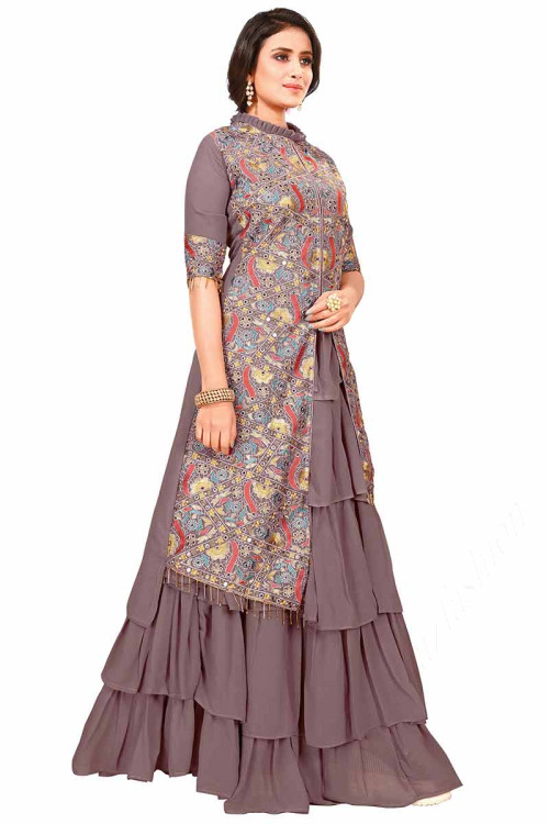 Mauve Pink Georgette Embroidered Indian Party Wear Anarkali Suit