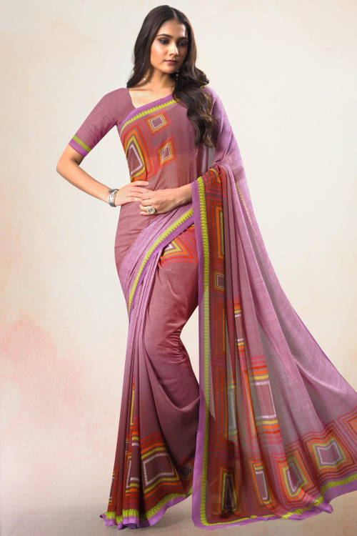 Mauve Pink Printed Georgette Casual Wear Saree 