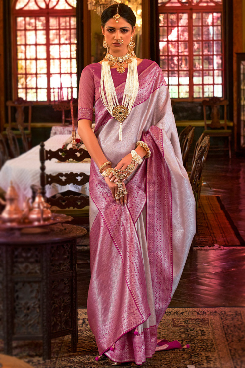 Mauve Pink Silk Kanjivaram Saree