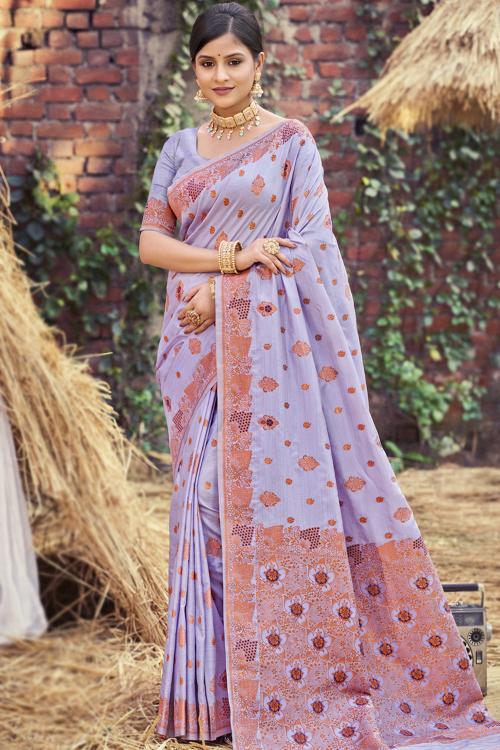 Mauve Silk Blend Weaved Saree For Festival
