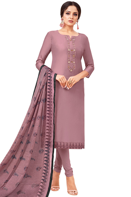 Mauve Taupe Mauve Chanderi Silk Churidar Churidar Suit