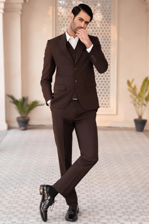 Brown Tweed Men's Plain Coat Pant