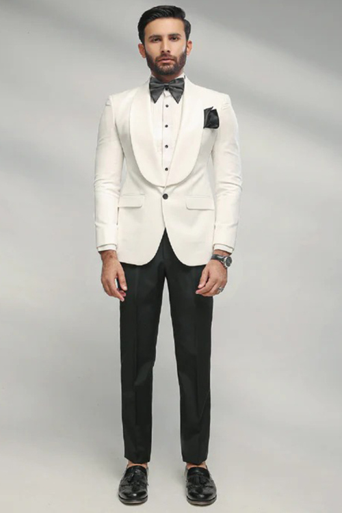 Plain White Cotton Silk Men's Coat Pant
