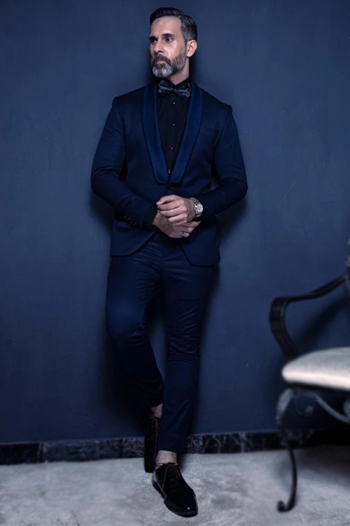 Cotton Silk Men's Royal Blue Plain Coat Pant