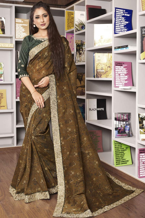Mehndi Green Art Silk Saree With Silk Blouse