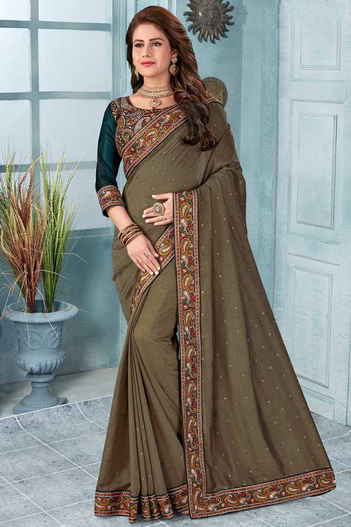 Mehndi Green Silk Saree With Art Silk Blouse