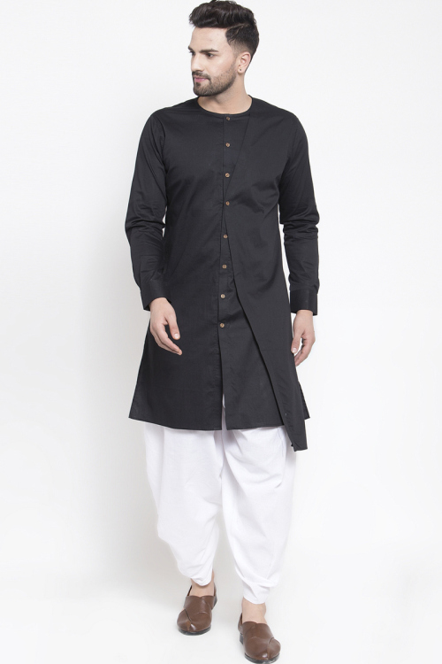 Men Black and White Kurta with Dhoti