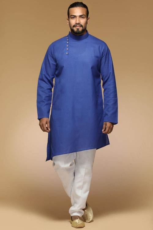 Men Blue Solid Straight Kurta Pajama for Eid
