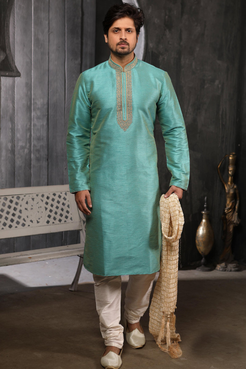 Mens Ethnic Sea Blue Kurta for Wedding & Party