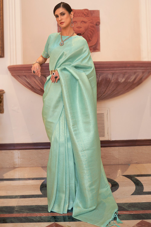 Mint Blue Banarasi Silk Saree for Wedding Wear