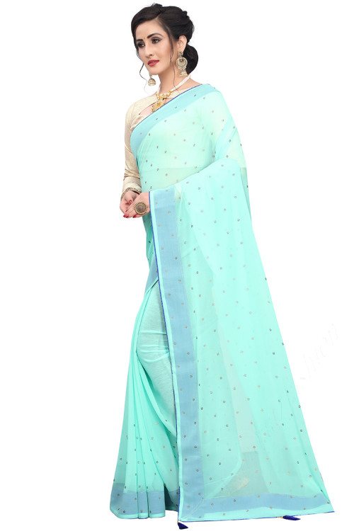 Mint Blue Georgette Saree With Georgette Blouse