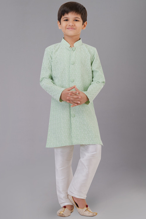 Mint Green Art Silk Straight Cut Men Kurta Pajama