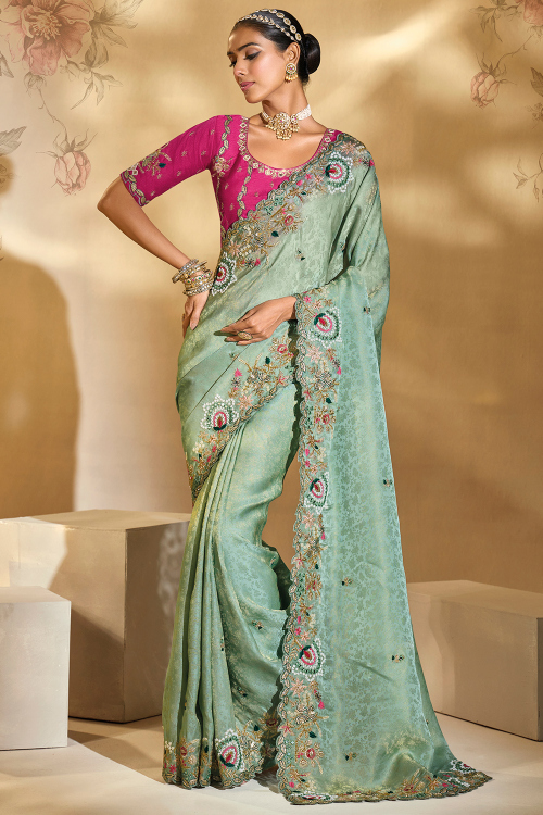 Mint Green Art Silk Woven Zari Shimmer Saree 