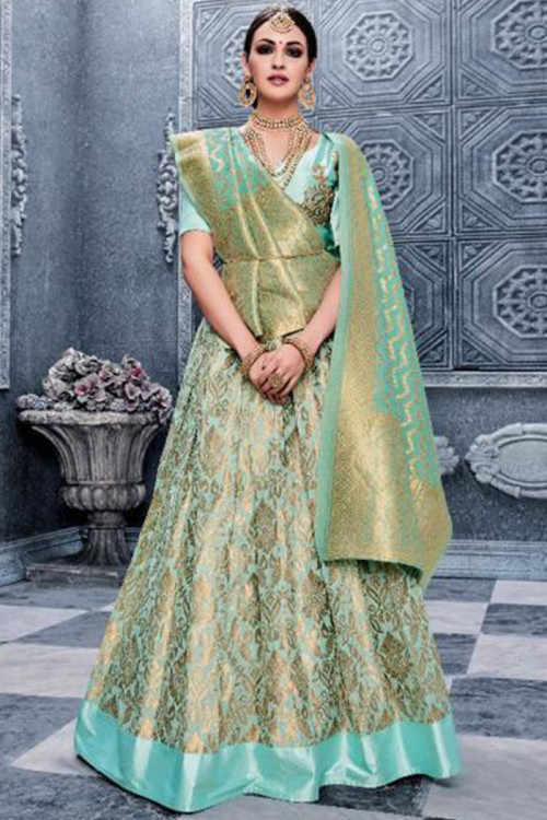 Mint Green Banarasi Silk Lehenga
