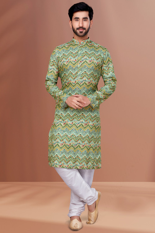 MEHNDI GREEN BLENDED KURTA | JJK-S-37582