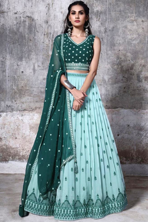Mint Green Georgette Lehenga with Sequins Work for Diwali