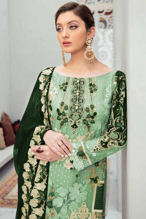 Wedding Boutique Eid Special Mint Green Net Straight Cut Trouser Suit ...