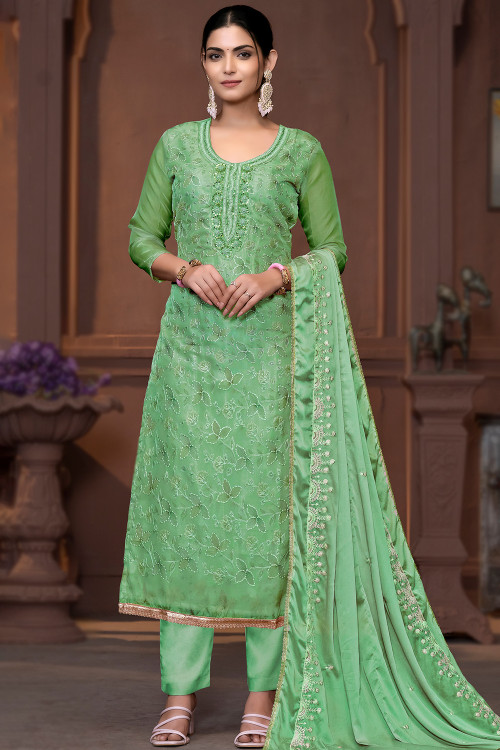 Buy Green Casual Wear Cutdana Work Salwar Kameez Online for Women in UK