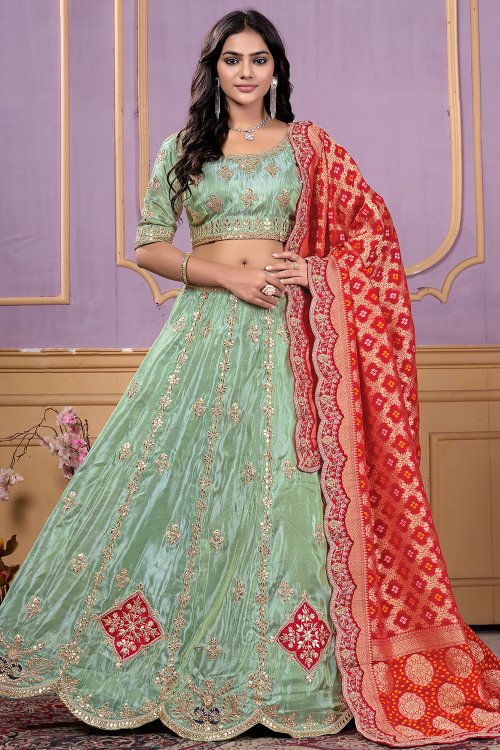 Mint Green Silk Blend Lehenga with Dori Work for Wedding Wear