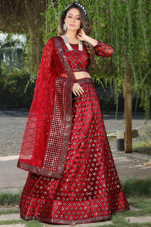 Buy Red Party Wear Lehenga Choli Online for Women in USA