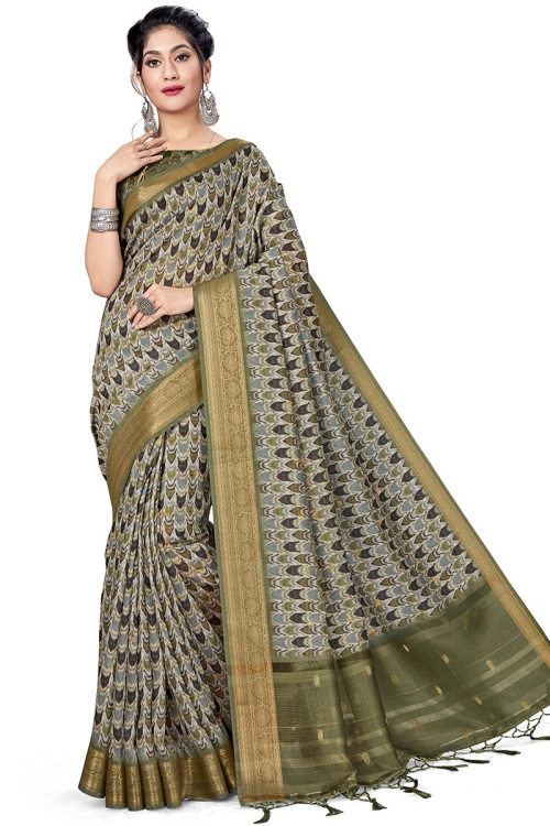 Multi Color Art Silk Saree with Matching Art Silk Blouse