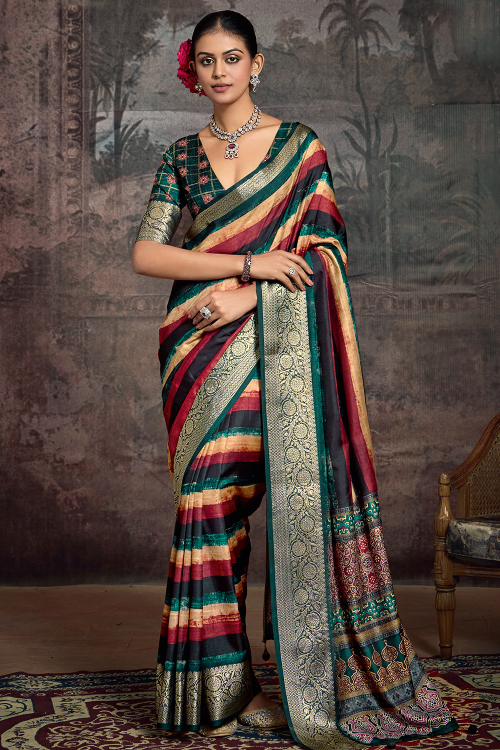Multi Color Art Silk Saree With Printed Work For Festival