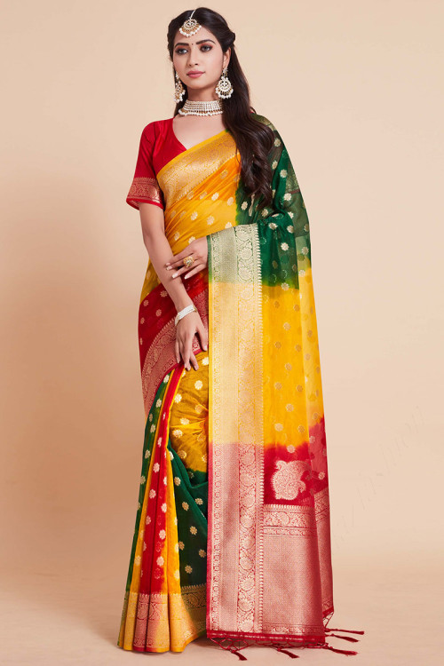 Party Wear Weaved Thread Work Multi Color Saree in Banarasi Silk