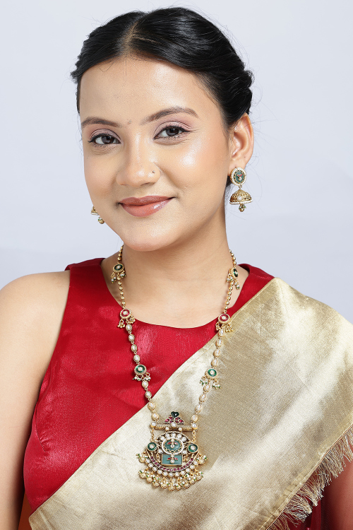 Multi Color Bead Necklace Set With Earrings