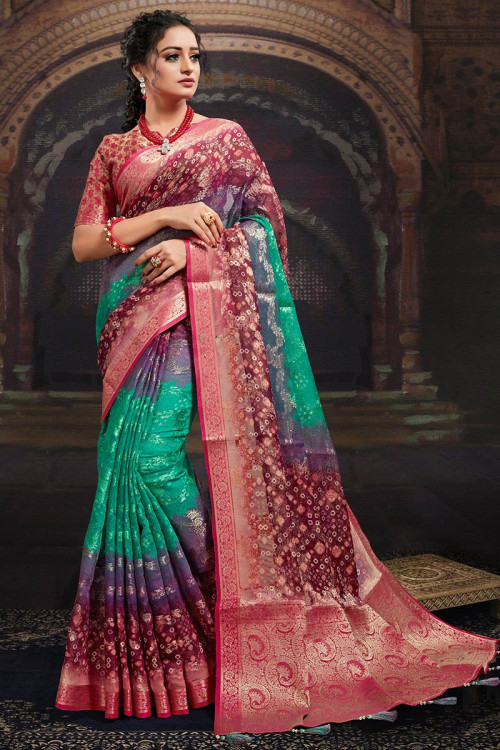 Buy Peach Cotton Chanderi Silk Woven Geometric Banarasi Saree For Women by  Nazaakat by Samara Singh Online at Aza Fashions.