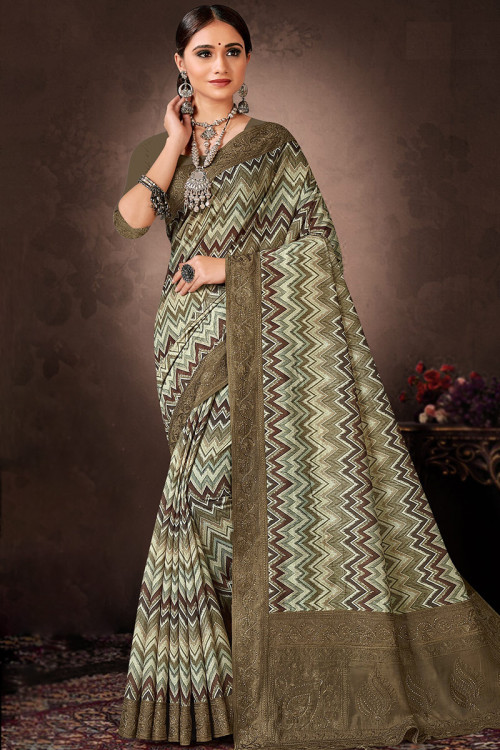 Multi Color Chanderi Silk Printed Saree